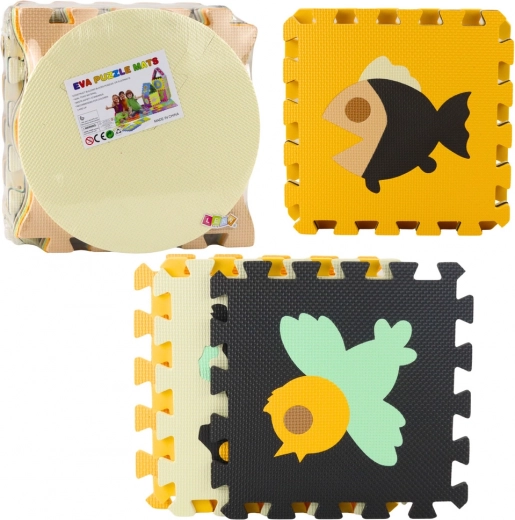Alfombra educativa de espuma suave tipo puzzle con animales, marrón, 16 piezas