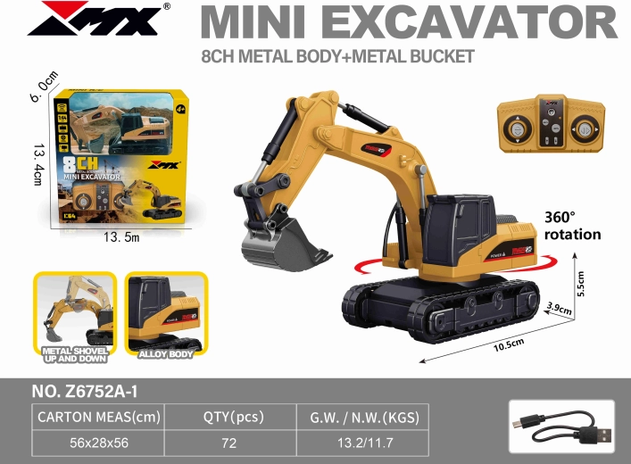 Excavadora teledirigida con elementos metálicos