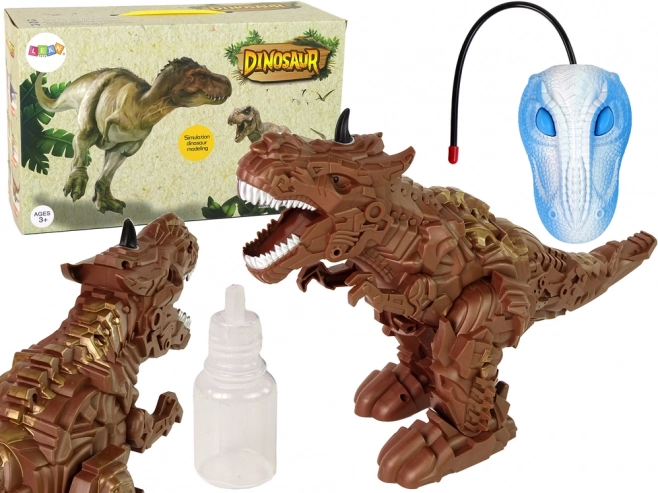 Dinosaurio RC con vapor, proyector y efectos de sonido y luz – marrón