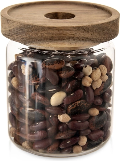 Tarro de vidrio para alimentos con tapa de madera y junta 730 ml