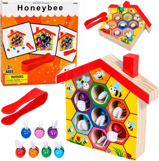 Colmena Montessori de madera con abejas y pinza (7 uds.)