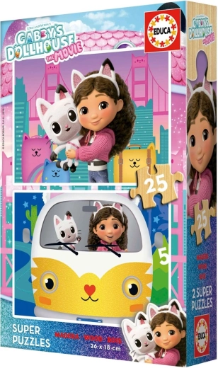 Educa puzzle de madera La casa de muñecas de Gabby, 2 x 25 piezas