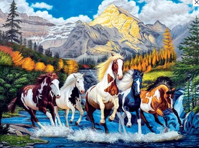 Pintura con diamantes – caballos píos 30 × 40 cm