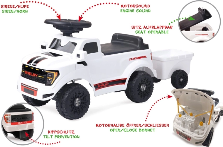 Coche correpasillos infantil JAMARA Shelby Ford F-150 Raptor con remolque blanco