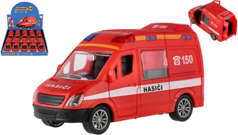 Coche de bomberos de plástico 12 cm con mecanismo de inercia – set de 10 uds en caja