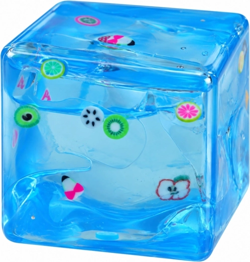 Motivo de frutas en un cubo transparente