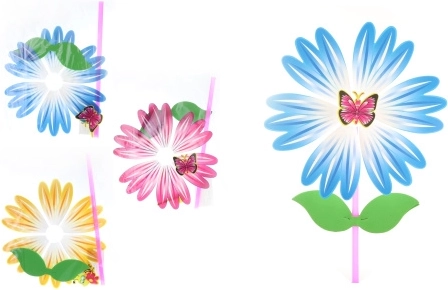 Molinillo de viento con forma de flor en varilla de plástico