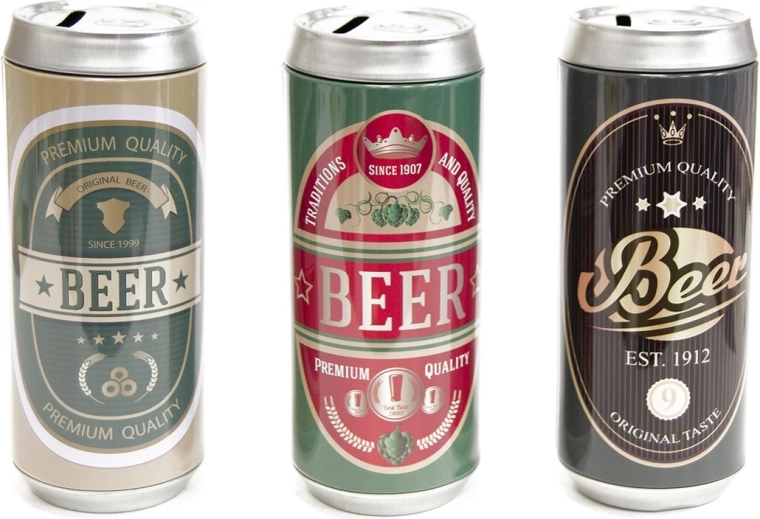 Hucha con forma de lata de cerveza 7 × 16 cm (3 variantes)