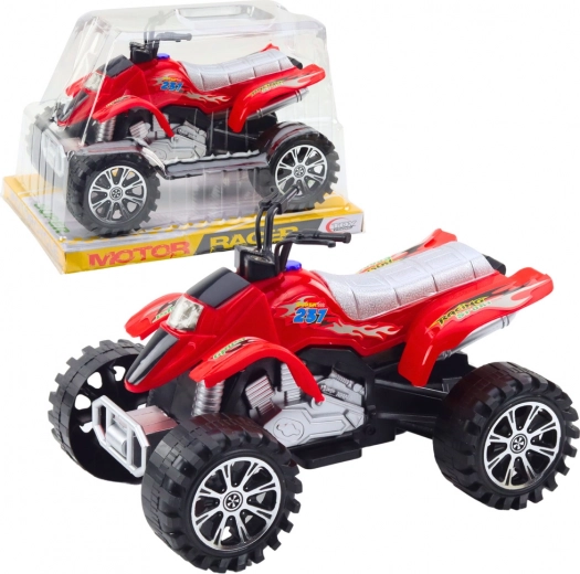 Quad todoterreno rojo con volante de inercia y ruedas con dibujo