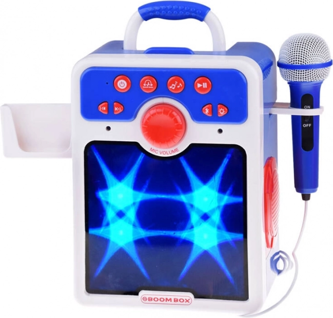 Boombox de karaoke infantil azul con micrófono