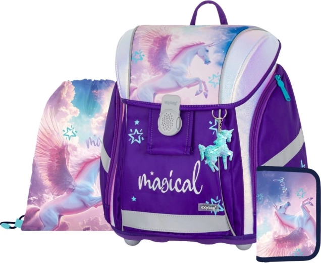 Set escolar PREMIUM LIGHT Pegas: cartera escolar, estuche y bolsa con cordón para calzado de recambio