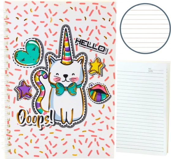 Cuaderno con gatito unicornio en patrones rosas A5