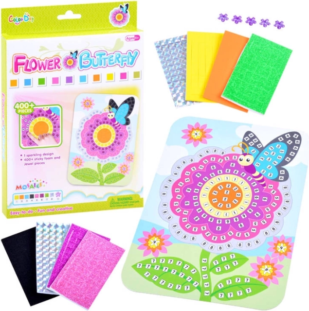 Mosaico de flor con mariposa