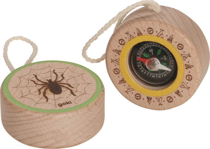 Brújula de madera con motivo de araña GOKI