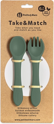 Petite&Mars cubiertos de silicona take&match misty green 6m+