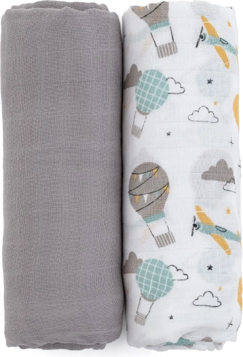 Petite&Mars manta muselina de bambú 2 uds misty grey planes 120 × 120 cm