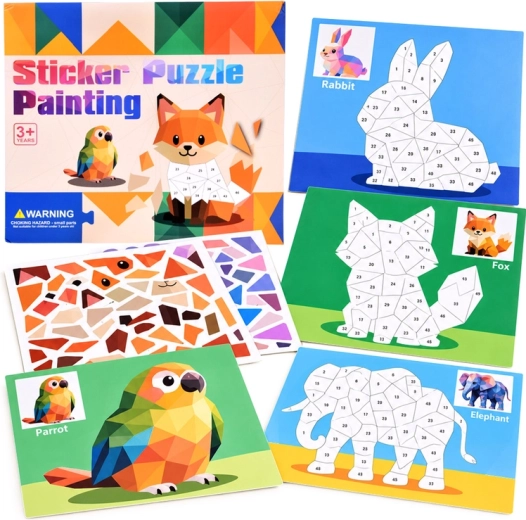Mosaico numérico con pegatinas de animalitos – 8 imágenes