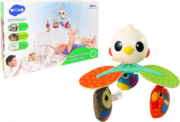 Carrusel musical para cuna y cochecito con pájaros de colores