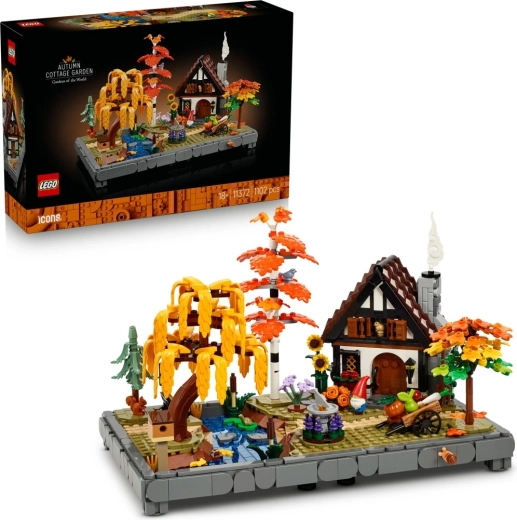 LEGO Icons cabaña y jardín otoñal