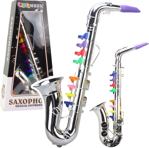 Instrumento musical infantil: saxofón plateado