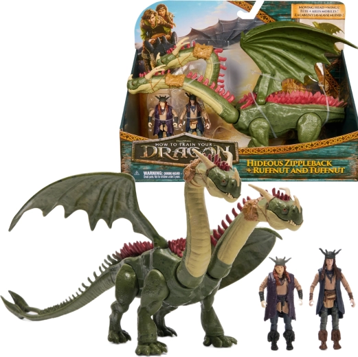 Cómo entrenar a tu dragón, set de figuras del dragón de dos cabezas Zubohlav y los jinetes Rafan y Ťafan - 3 piezas