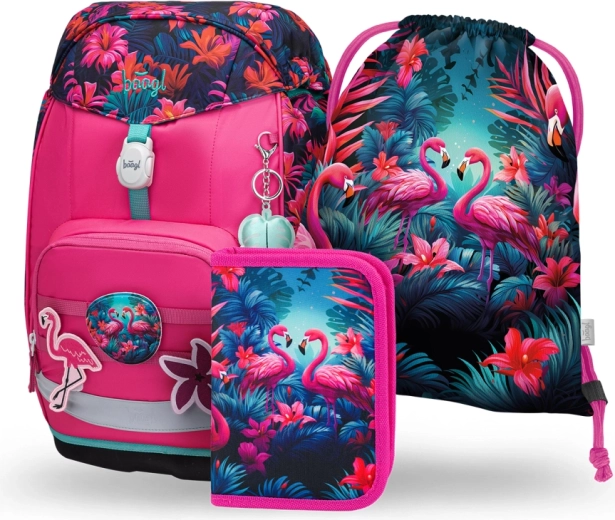 Set escolar BAAGL Airy Plus Flamencos: mochila, estuche y bolsa