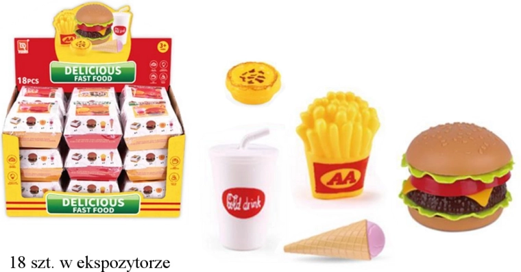 Set infantil de comida rápida – hamburguesa, patatas fritas, bebida y helado