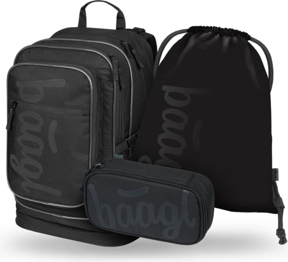 Set escolar BAAGL: Mochila, estuche y bolsa Cubic Uni negro