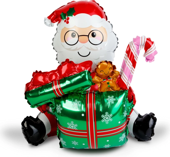 Globo navideño de foil Papá Noel con regalo 60 × 65 cm