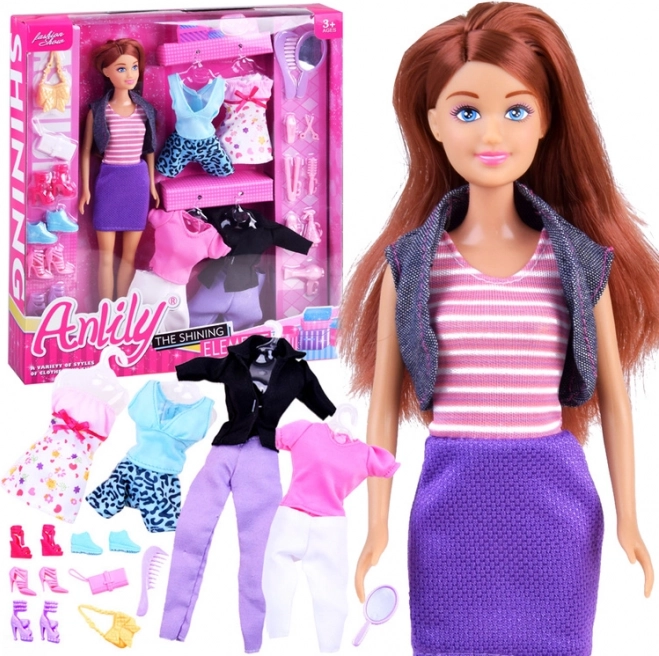 Muñeca de moda Anlily con ropa, zapatos y accesorios