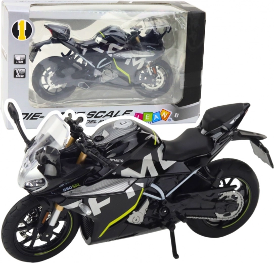 Motocicleta deportiva metálica 1:12 con luces y sonidos – negra