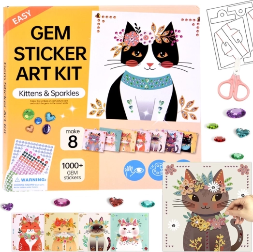 Creación con pegatinas de diamantes: gatitos y purpurina – set creativo de 8 imágenes