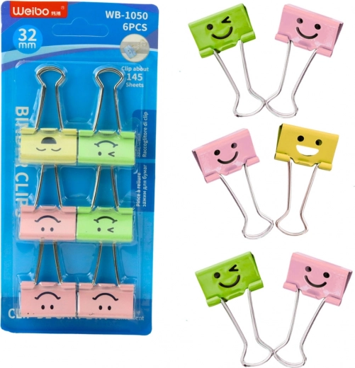 Juego de clips de oficina de colores con caritas de 32 mm