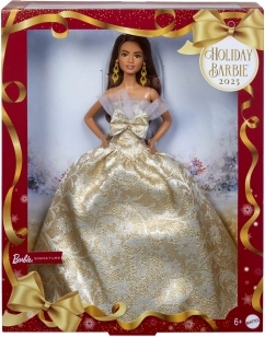 Muñeca coleccionable navideña Barbie 2025 con cabello castaño