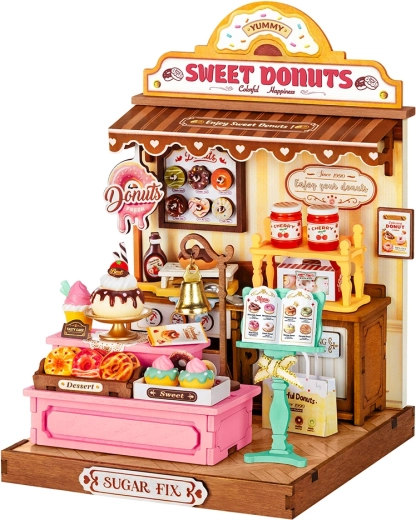 RoboTime miniatura de madera 3D de una tienda de donuts