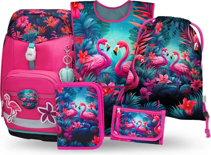 Set escolar BAAGL Airy Plus Flamencos – mochila, estuche, bolsa, delantal y monedero