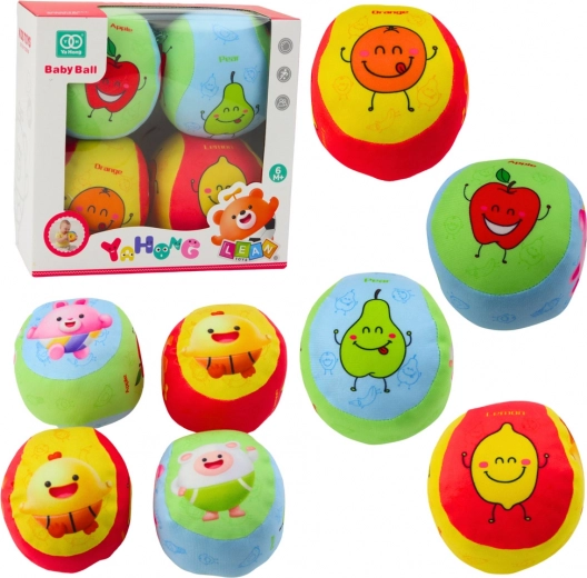 Set de pelotas blandas para bebé – motivos de frutas, 4 uds.