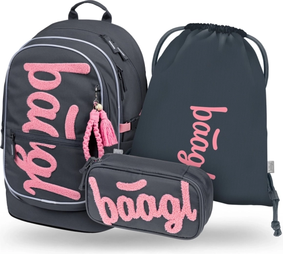 Set escolar Baagl Core Logo rosa – mochila, estuche y bolsa GRS