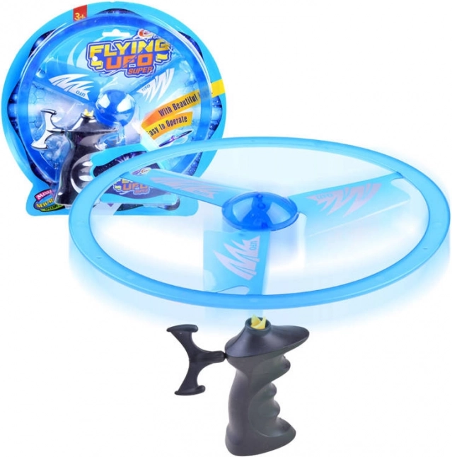 Disco volador con lanzador de cuerda y efectos de luz – Azul