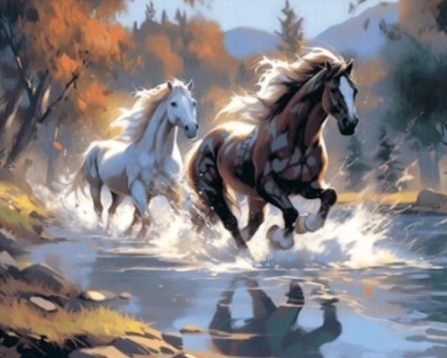 Pintura por números – caballos al galope 40 × 50 cm