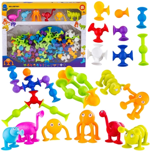 Bloques de construcción con ventosas de silicona – set de colores de 96 piezas