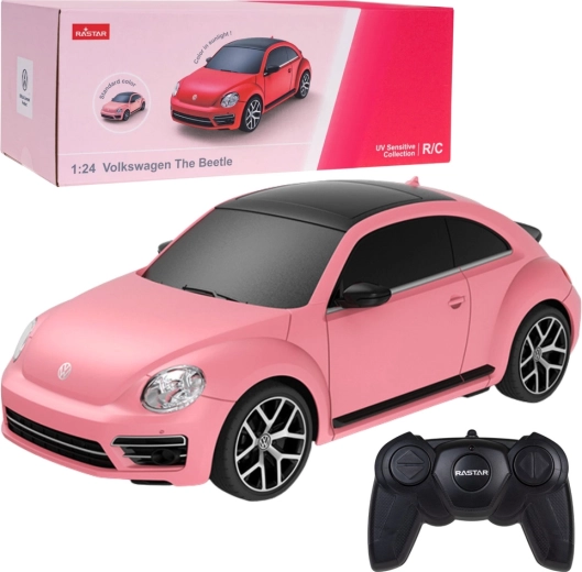 Coche RC VOLKSWAGEN Beetle 1:24 Rastar rosa con cambio de color UV