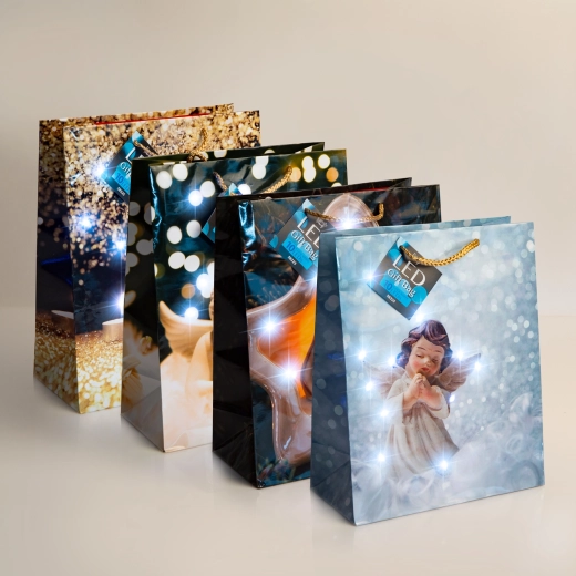 Bolsa de regalo LED con 10 LED de luz blanca fría - 1 unidad