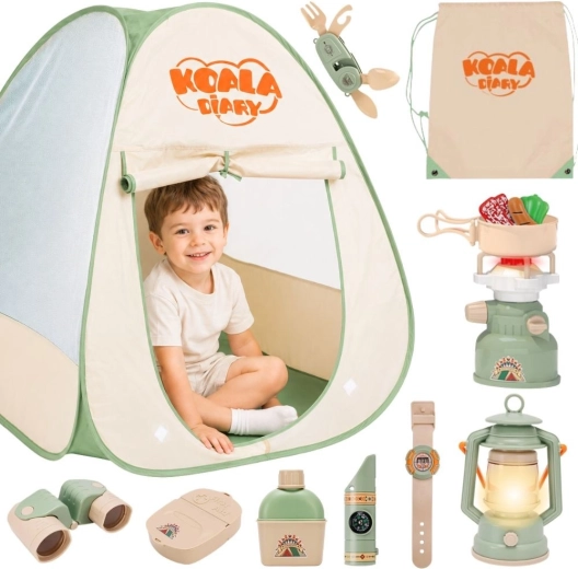Set de camping infantil Woopie Discovery con tienda de campaña tipo vivac XXL, 15 piezas
