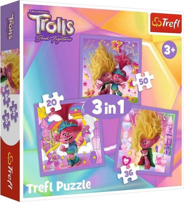 Puzzle Trefl Trolls 3 en 1 – Conoce a los Trolls (20, 36 y 50 piezas)