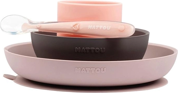 Set de alimentación de silicona Nattou 4 uds rosa-violeta (sin BPA)