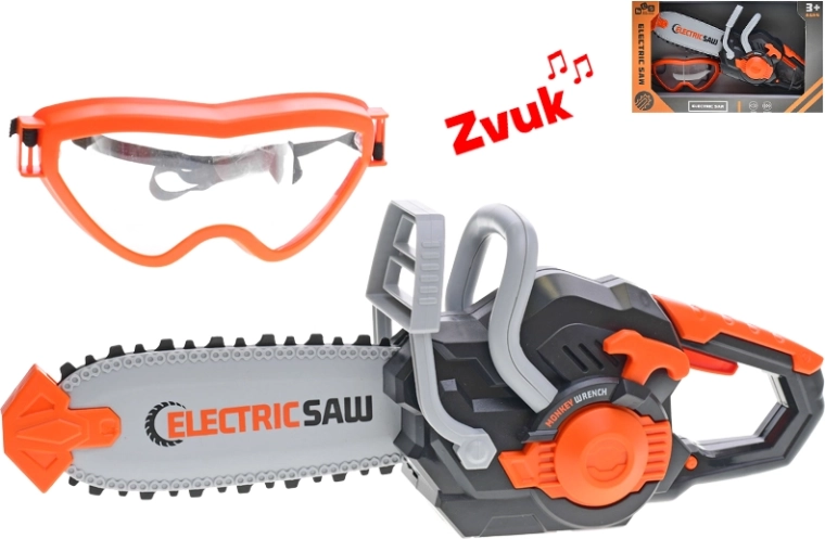 Motosierra eléctrica infantil con gafas protectoras, 34 cm
