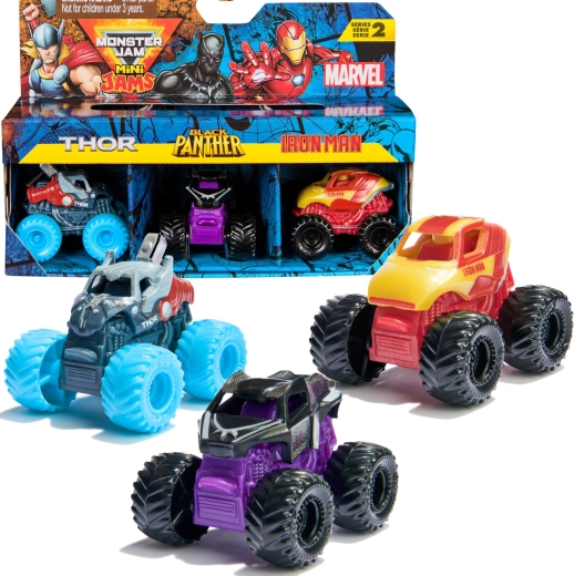 Monster Jam Mini Jams Marvel Thor, Black Panther e Iron Man - 3 unidades