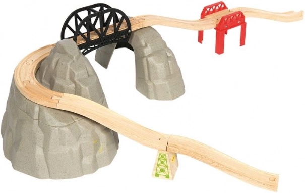 Juego de tren de madera con ferrocarril de alta montaña