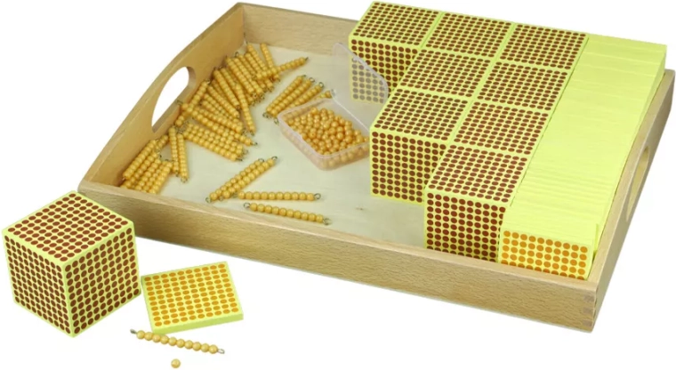 Cuadrados de centenas de madera y material de perlas doradas 100–1000